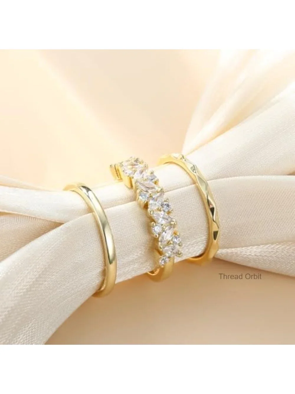 14K Gold Plated Stackable Cubic Zirconia Ring Set, Non Tarnish Dainty Boho